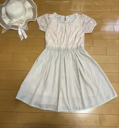 ベージュ レース フレアワンピース