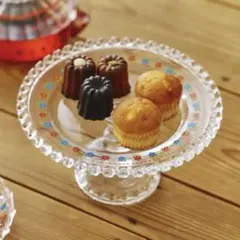 レトロフラワーガラスケーキスタンド19cm サリュのサムネイル