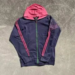 adidas トリコロールジップアップパーカー フードピンク