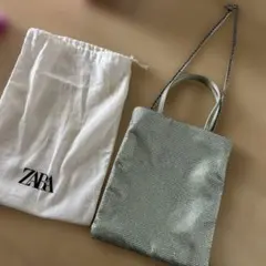 ZARA グリーンメッシュ ショルダーバッグ