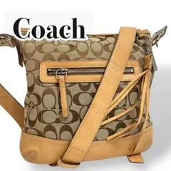 【美品】Coach コーチ　ショルダーバッグ シグネチャー　ベージュ　9362