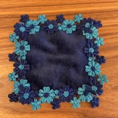 近沢レース　ガチャプチタオル　花花　ネイビー