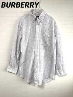 BURBERRY　バーバリー　長袖シャツ　チェック柄　日本製　M　白　ホワイト