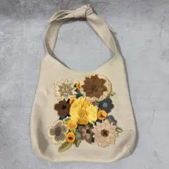 【美品】ジャマンピュエッシュ フラワーモチーフ レザー ショルダーバッグ ビーズのサムネイル