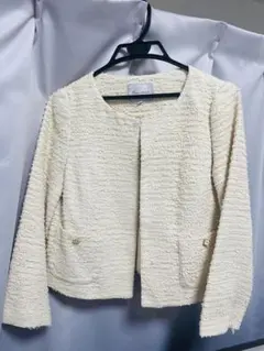 アイボリー ノーカラージャケット & タイトスカート セット