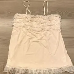 ジェラートピケ フリル付きキャミソール ピンク ルームウェア