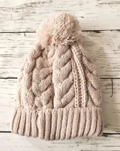 ベビー　ボンボン付きニット帽　40～42