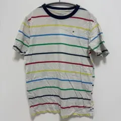 トミーヒルフィガー【L】ボーダー Tシャツ クルーネック 半袖 白 綿 お出かけ