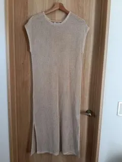 ノースリーブロングニットワンピース M