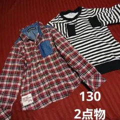 #AuroraMoon 赤青チェック柄シャツ 130&ストライプ柄シャツの2点物