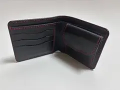 黒　ヌメ革　二つ折り財布　カード収納5枚　レザークラフト