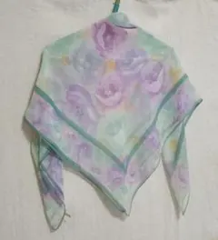 新品 大判 花柄 シルクスカーフ 絹100% シフォン SOGO 百貨店◎