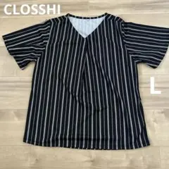 CLOSSHI クロッシーカットソー　Vネック　フレア袖　ブラック　L
