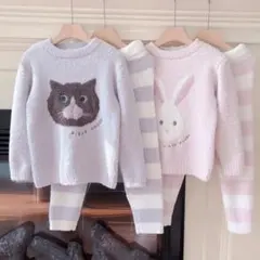 フリースパジャマセット ピンクウサギデザイン80-100cm