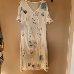 値下げ！フラワープリント Vネック 半袖ワンピース