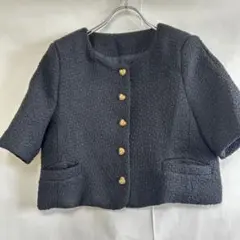 yolo ヨロ　クロップド丈黒ツィード金ハートボタン 半袖　Sサイズ