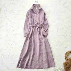 アーバンリサーチドアーズ　リネンウエストギャザーワンピース 紫 M 洗える 春夏