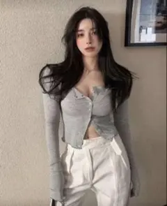 SHEIN クロップドカットソー グレー