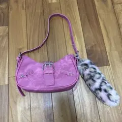 ファー付き ピンクハンドバッグ