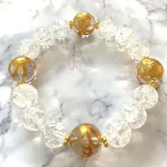 新品未使用　15cm パワーストーンブレスレット　水晶四神金彫り　クラック水晶