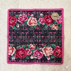 【未使用】FEILER フェイラー ハンカチ 花柄 ブラック×ピンク 正規品