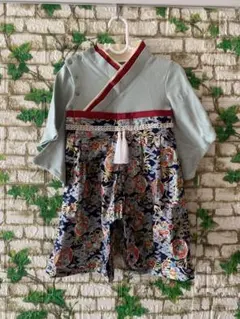 和風着物スタイルドレス 水色と紺色　袴ロンパース　七五三　誕生日　和装　80