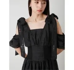 リボンショルダーウエストリブワンピース