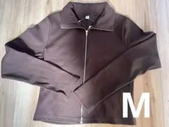GU リブダブルジップカーディガン　M ダークブラウン