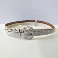 本革　2連デザイン編込みベルト ホワイト