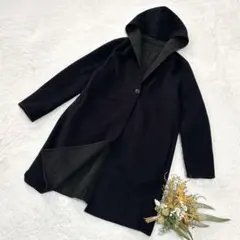 【ユニクロ】UNIQLO ダブルフェイスフーデットコート ネイビー M