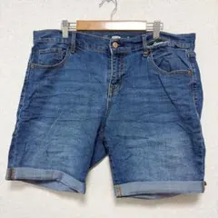 ショートパンツ ロールアップ 無地 4L 青 デニム アウトドア ビッグサイズ