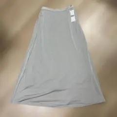 GU カットソーシャイニーフレアロングスカート M ライトグレー