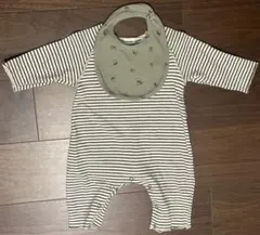 MONBÉBÉ ストライプロンパース ビブ付き　モンベベ