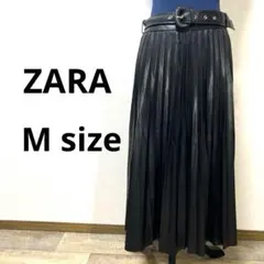 ZARA 黒 プリーツロングスカート ベルト付き　24A668