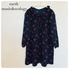 earth music&ecology ネイビー花柄チュニックワンピース