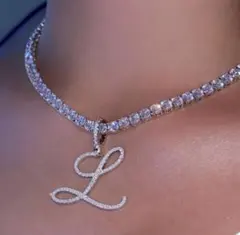 売り切りセールテニスチェーン LイニシャルネックレスジルコニアY2K 海外ガール