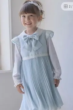 【any FAM 他】水色リボン付きプリーツワンピース ブラウス付き