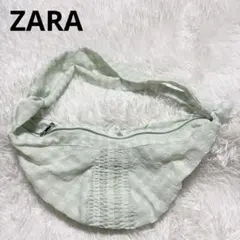 ZARA チェック柄 ショルダーバッグ 美品 ミントグリーン 軽量 シャーリング