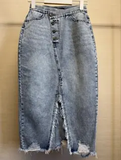 フロントダメージデニムタイトスカート