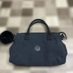 Kipling ネイビー ハンドバッグ　ゴリラ顔チャーム付き　外装美品中面シミ有のサムネイル