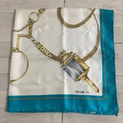 Celine セリーヌ スカーフ 馬具モチーフ ホワイト×ブルー