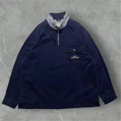 90s エディーバウアー ハーフジップ プルオーバー L 紺 刺繍ロゴ　6115