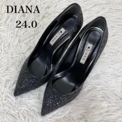 美品【DIANA】ダイアナ　グリッターヒールパンプス　黒　24