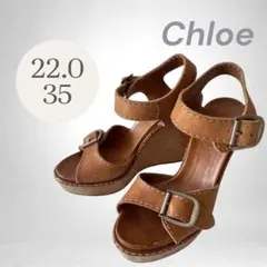 【Chloe】クロエ ウェッジサンダル 22.0cm 茶色 ブラウン 小さめのサムネイル