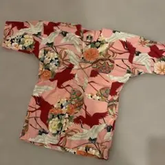鶴と花柄 法被 サイズ2ダボシャツ