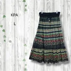 KPA　エスニック柄ティアードスカート　ニットウエストゴム　ドローコードのサムネイル