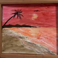 夕日 油彩画 木製フレーム付き 小型 海と夕焼けの油彩画 木製フレーム付き - メルカリ