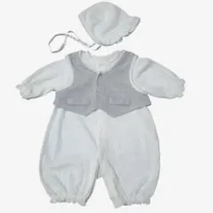 ロンパースセット ホワイト/グレー ベスト 帽子付 プチファミ 日本製