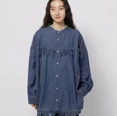 美品 niko and ニコアンド デニムシャツ フリンジ リメイク風 フリー