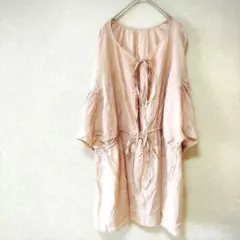 Chico シフォン チュニック ブラウス ピンク リボン付き 五分袖チュニック